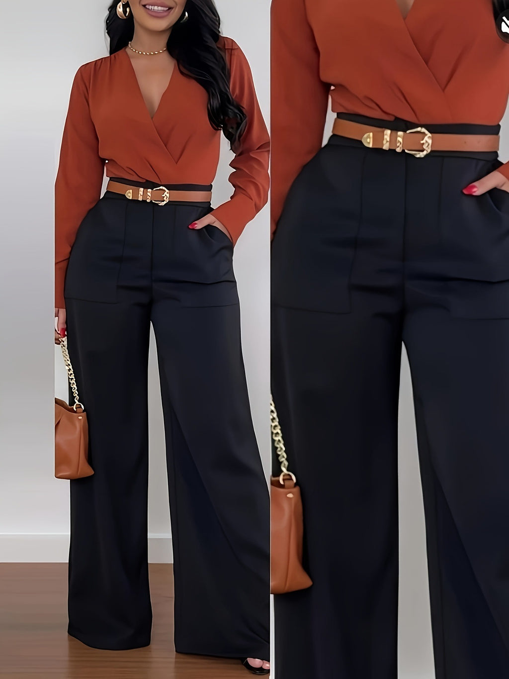 Women's Spring Mid-High Waist Wide Leg Straight Formal Pants
