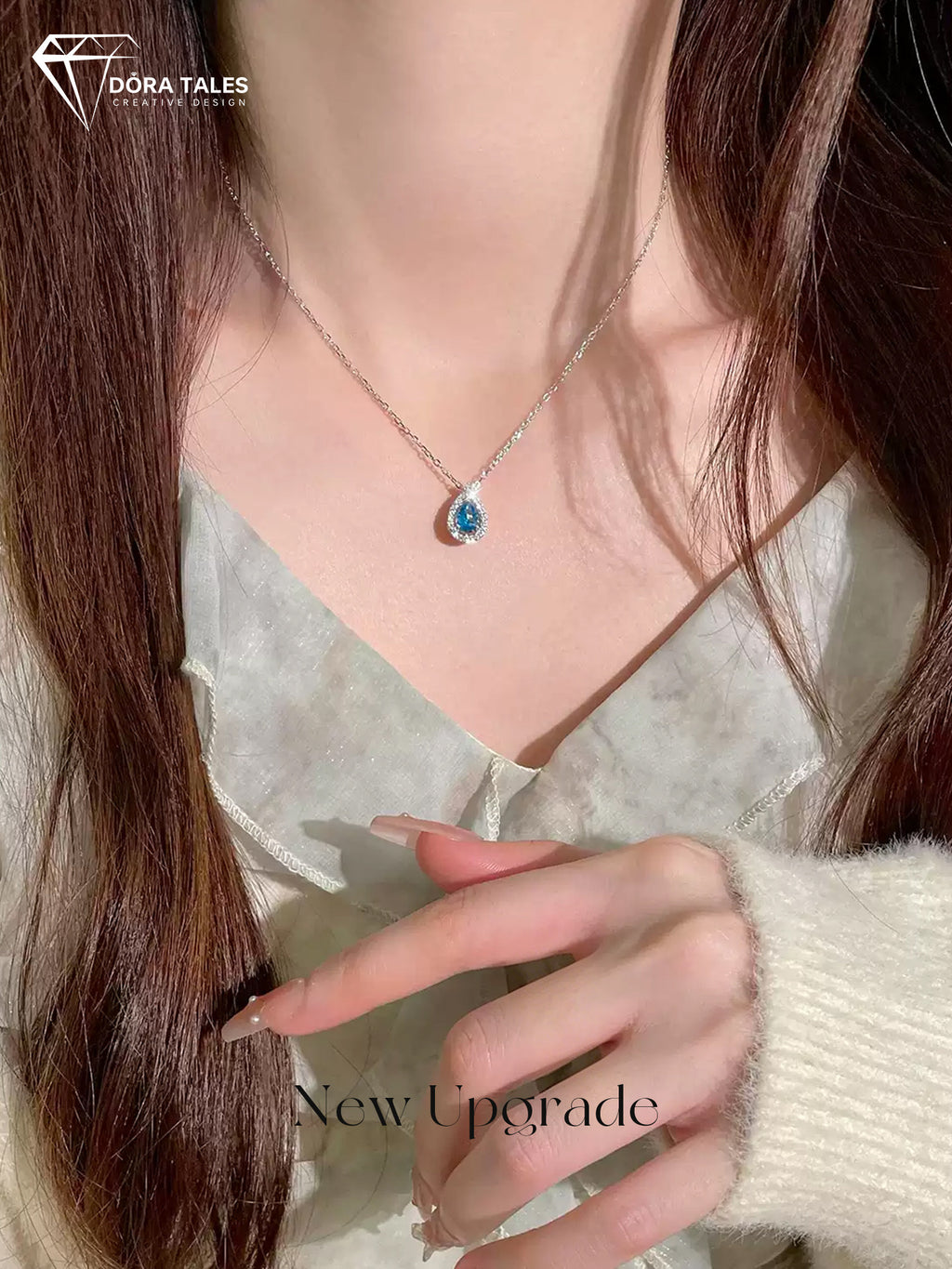 Moissanite Necklace with Blue Tear Pendant