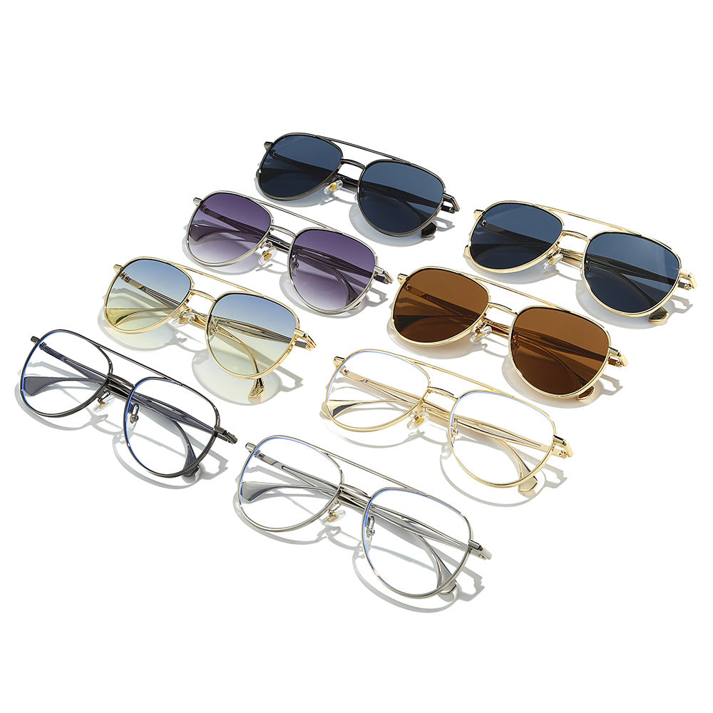 Double-Beam Gradient Metal Frame Sunglasses