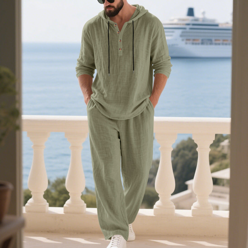 Men's Long Sleeve Hooded Casual Jumpsuit Loungewear One-Piece Set