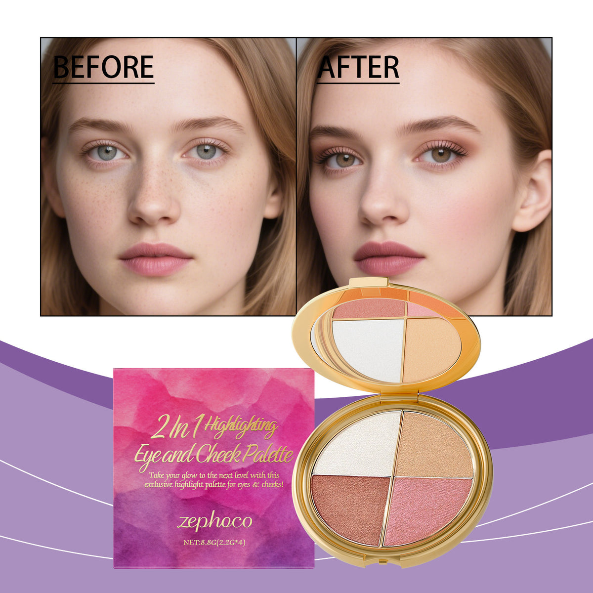 High-Gloss Eyeshadow and Blush Palette with Diamond Finish