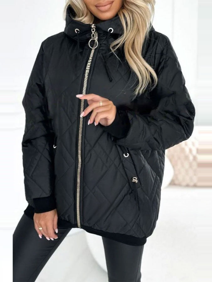 Women's Hooded Solid Color Cotton Padded Jacket Coat