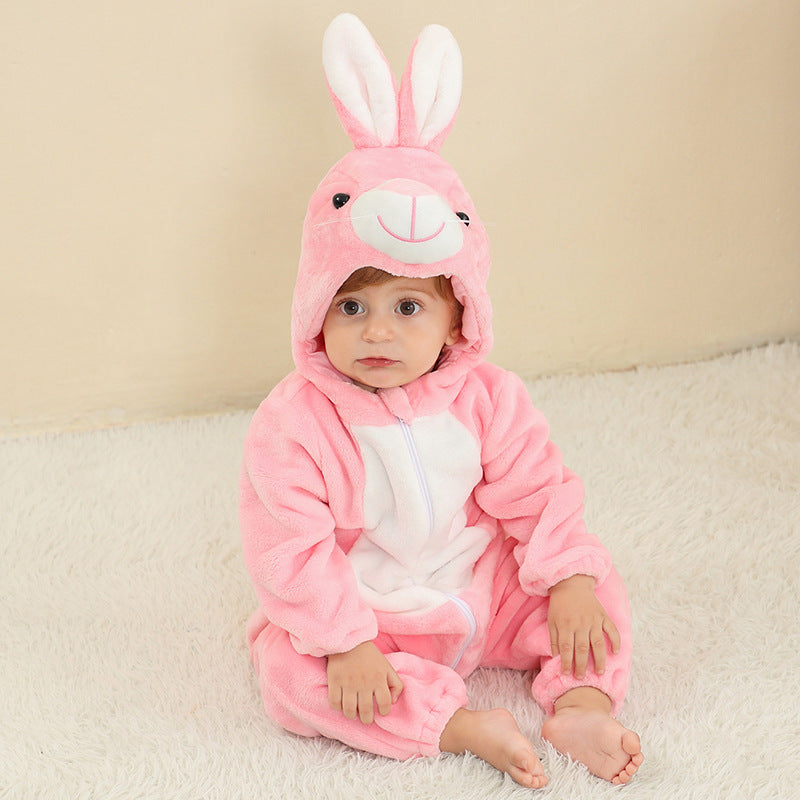 Children Flannel Romper with Animal Design