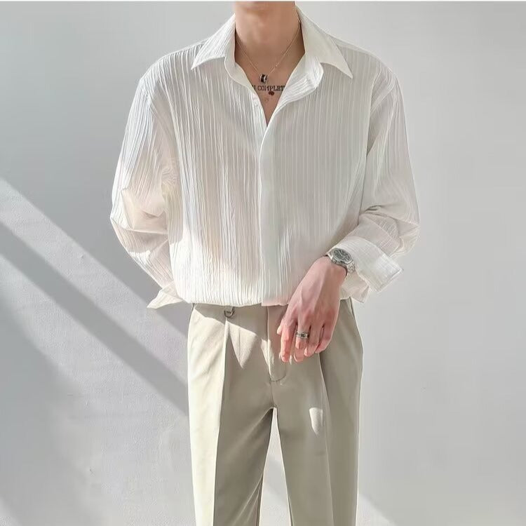 Men's Pleated Long-Sleeve Shirt
