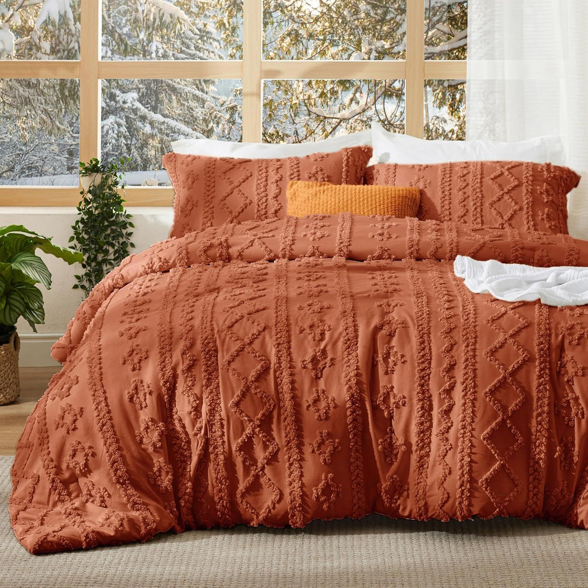 Brushed Solid Color Tufted Bohemian Bedding Set