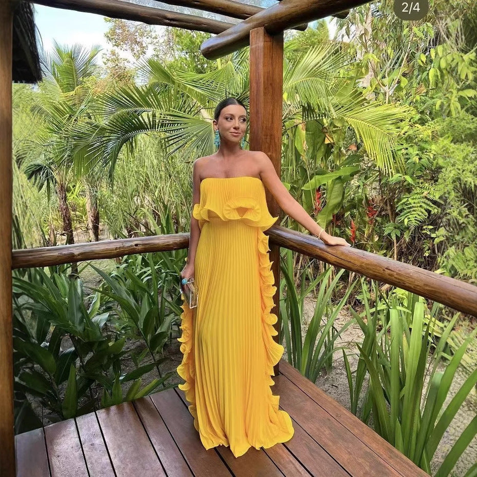 Pleated Wrap Flared Dress