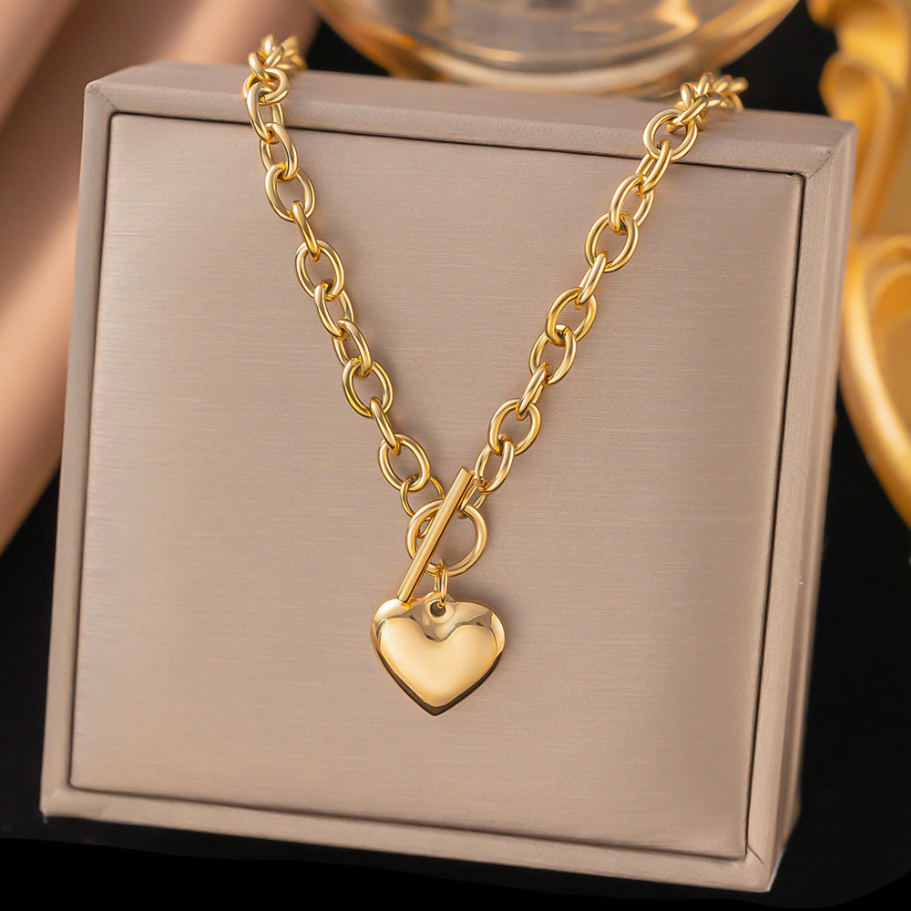 Titanium Steel Heart-Shaped Necklace for Women Fashion Heart Pendant Necklace