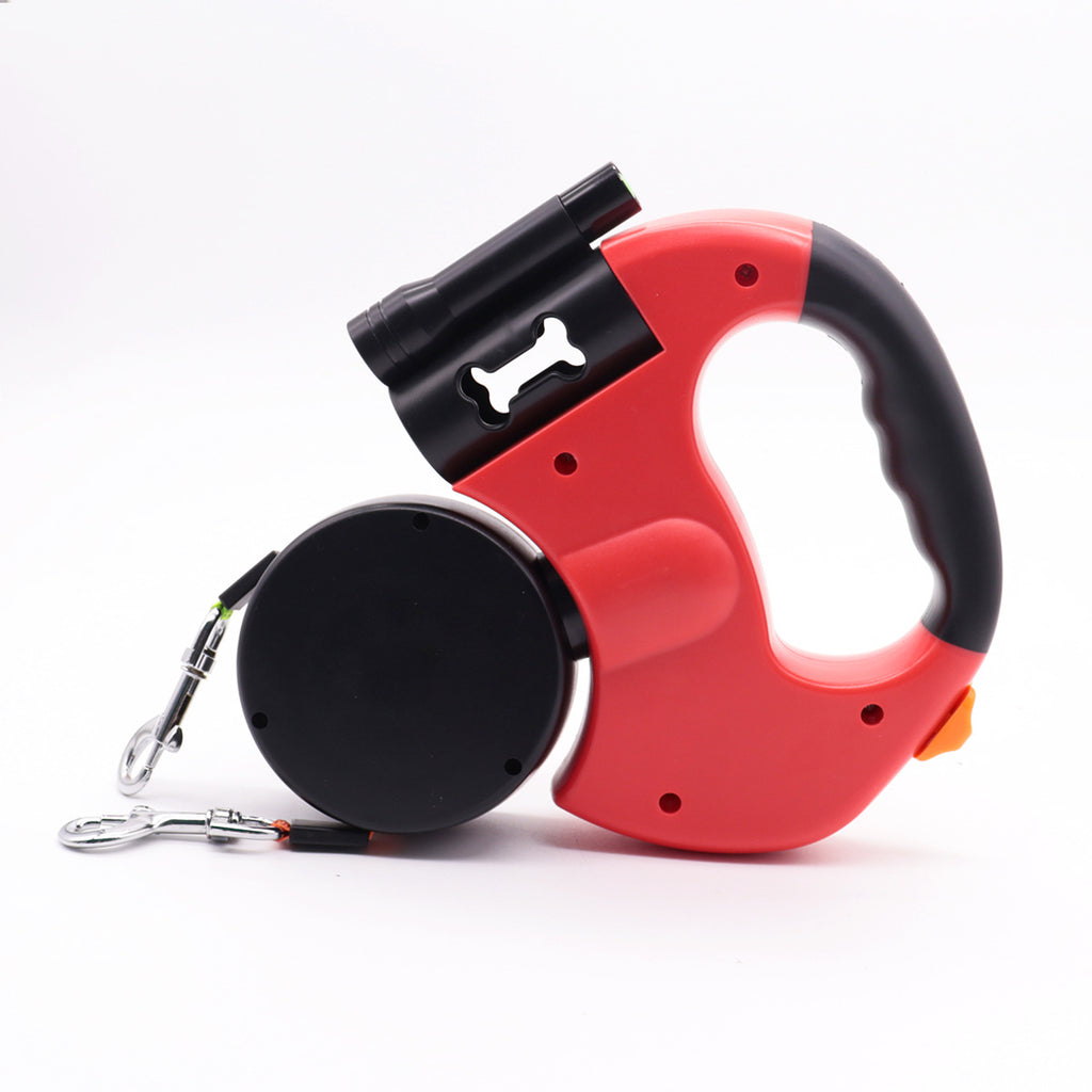 Automatic Retractable Dog Leash with Flashlight Dual-Head Nylon Pet Walking Rope