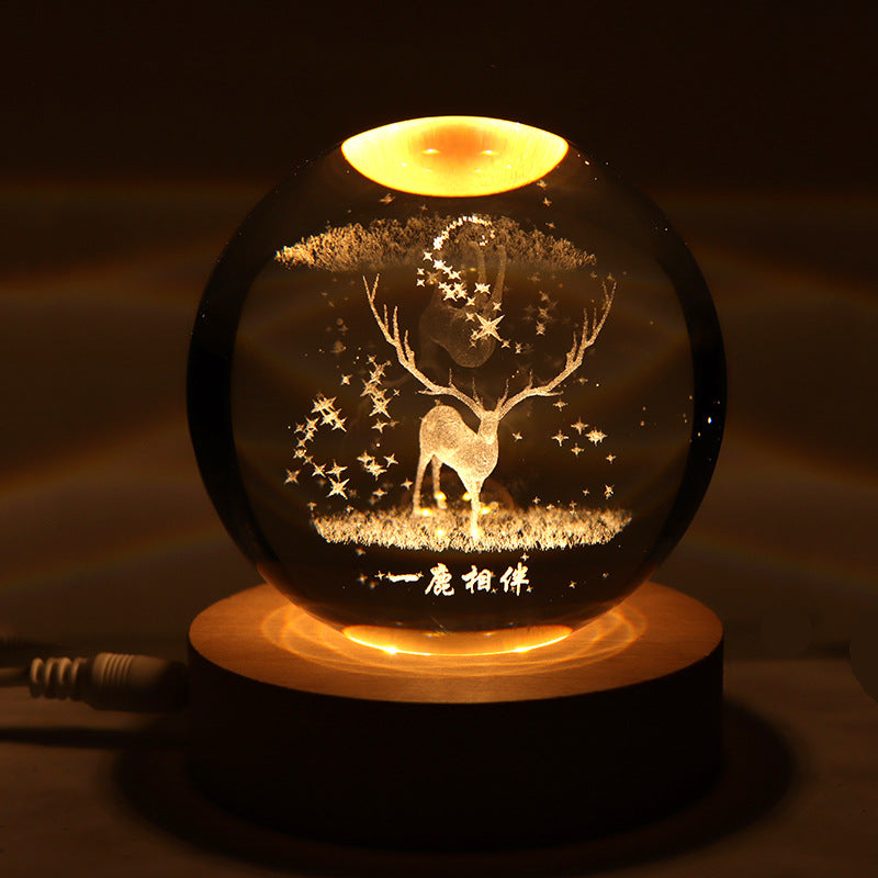 3D Engraved Crystal Ball Night Light with Warm Base