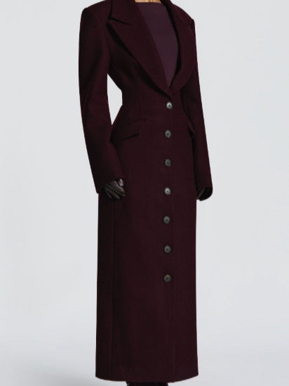 spring new lapel solid color single-breasted slim long coat