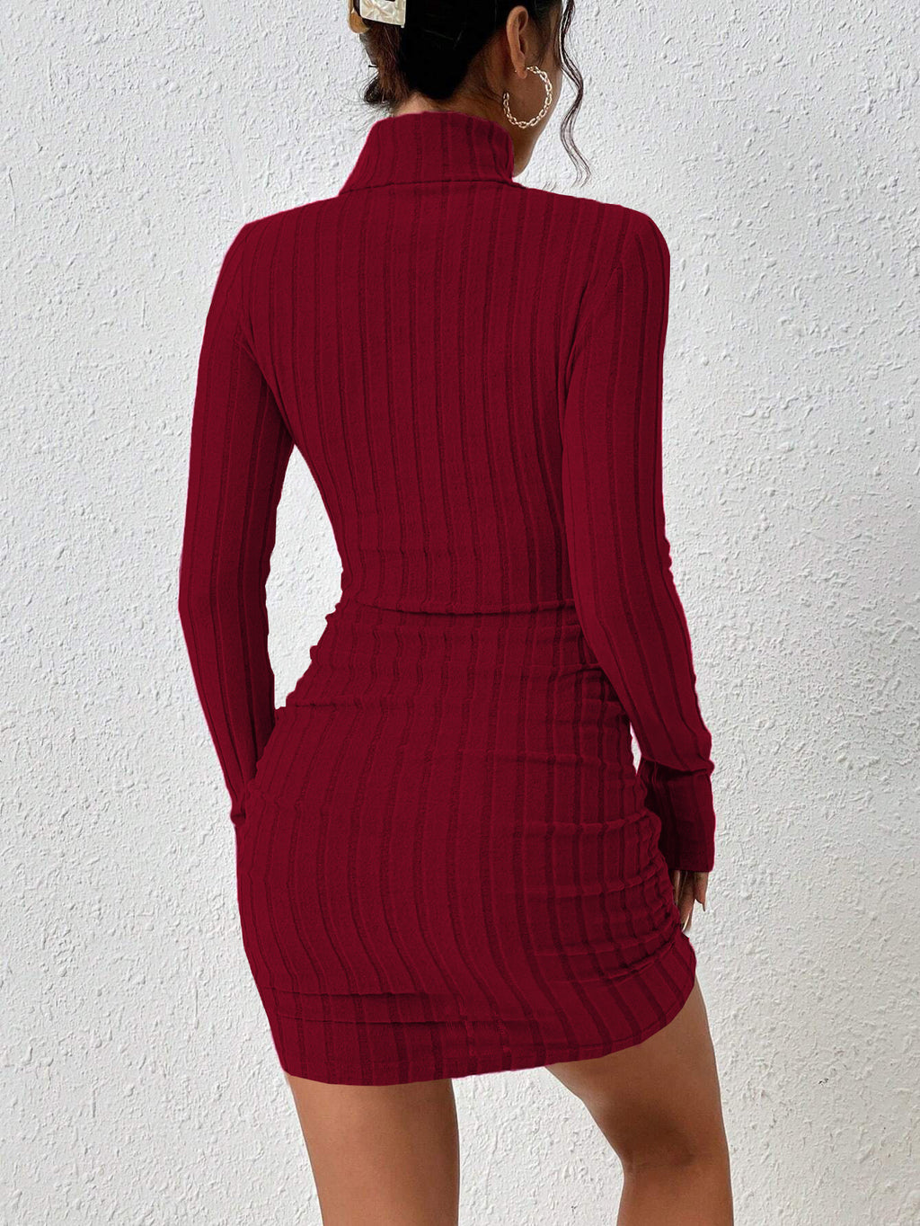 Womens Turtleneck Pencil Dress Slim Fit Long Sleeve