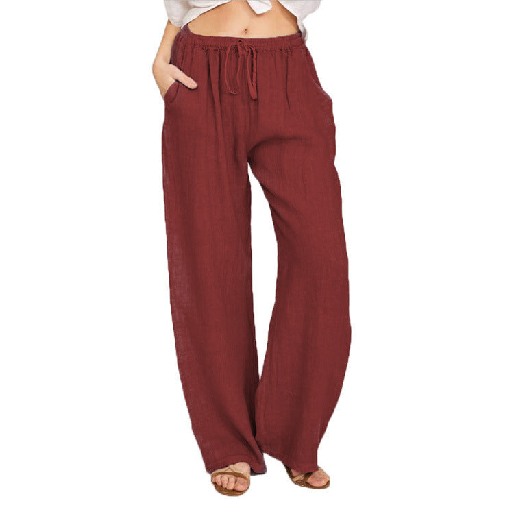 Mens Cotton Linen Loose Fit Drawstring Casual Pants