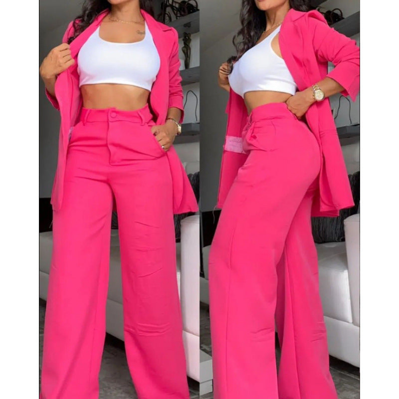 Women?s Solid Color Split Sleeve Lapel Pocketed Suit Set