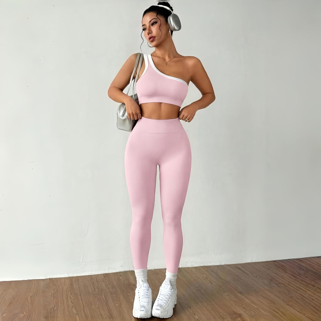 Womens Yoga Outfit Set One Shoulder Sportswear