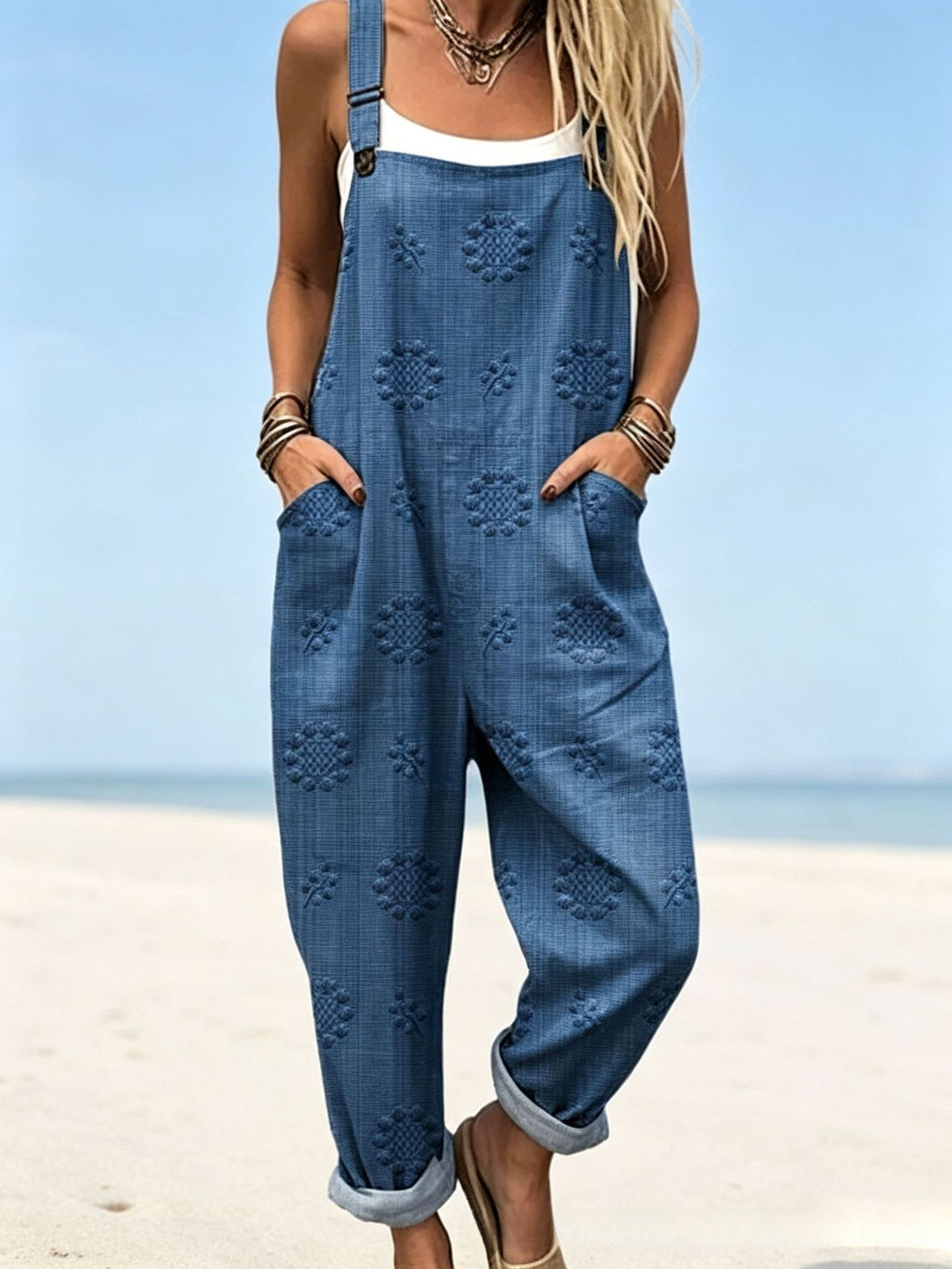 Women's sleeveless printed long-style drawstring pants