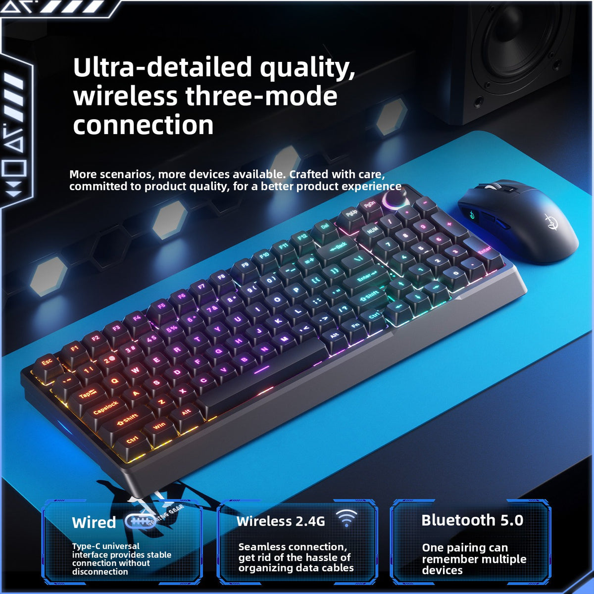 Mechanical Keyboard with Blue Switches and RGB Backlight