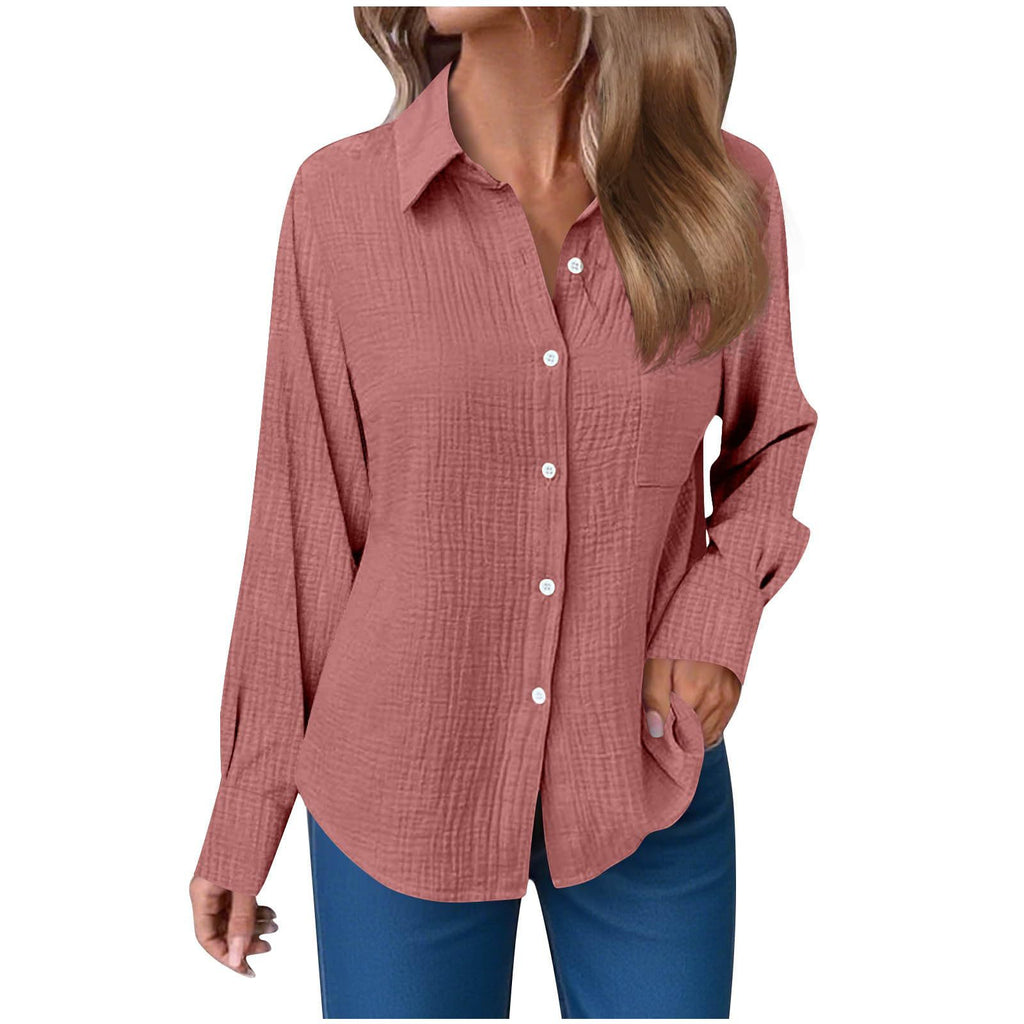 Solid Color Soft Cotton and Linen Casual Shirt Sleeve Button Long Sleeve Shirt
