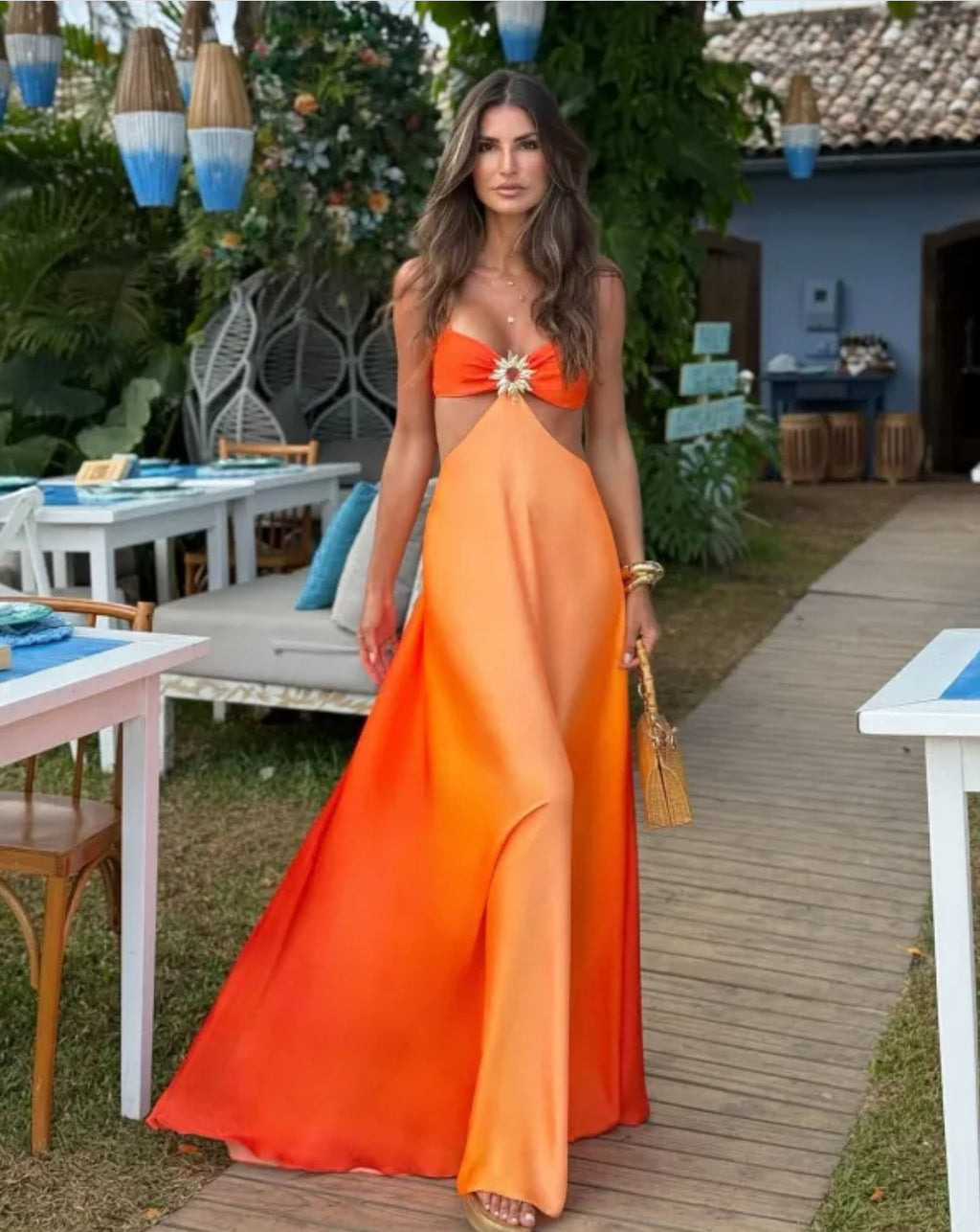 Gradient Satin Halter Dress