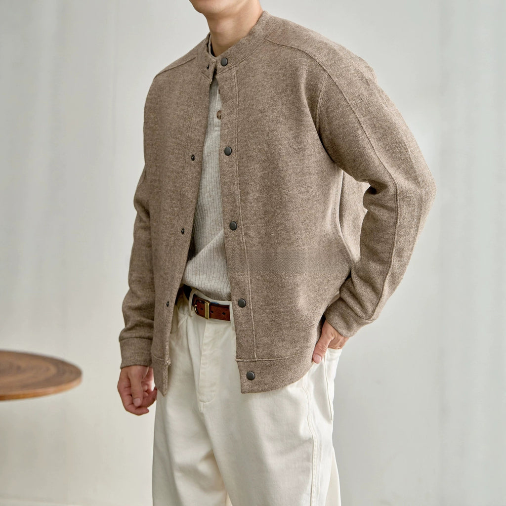 Men's baseball-style textured blended knit cardigan