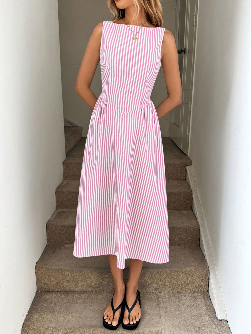 Vertical Stripe Sleeveless Dress
