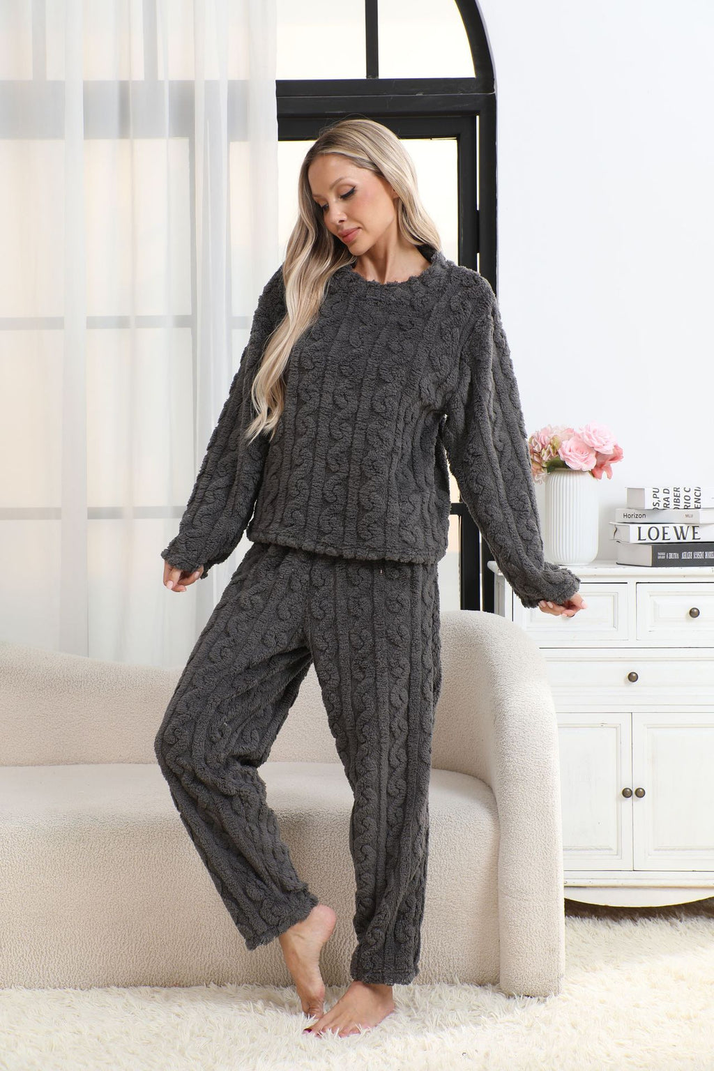 Casual Solid Ribbed Pajamas