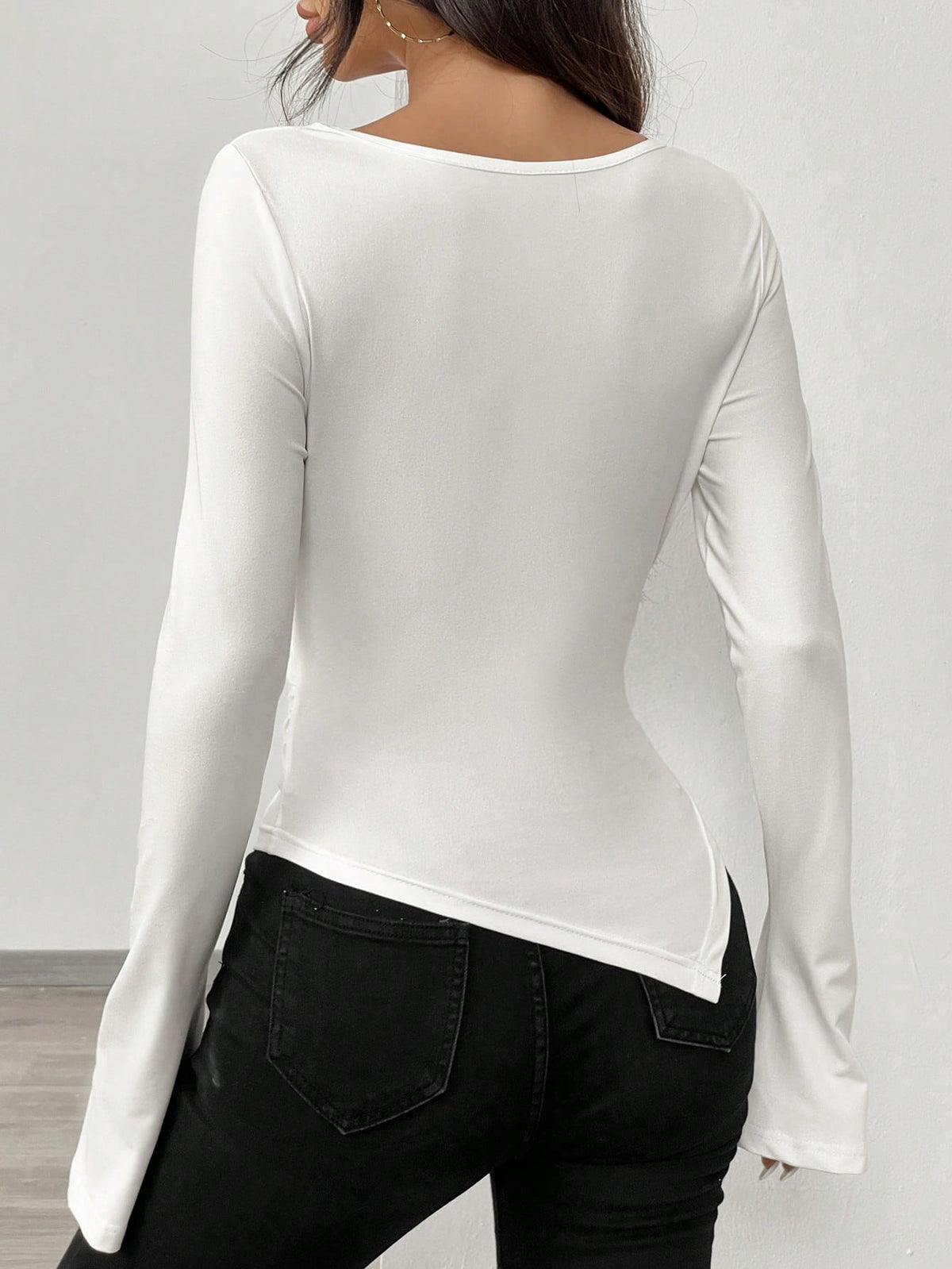 Women's Off-Shoulder Long Sleeve Ruched Slim Fit Knit Top