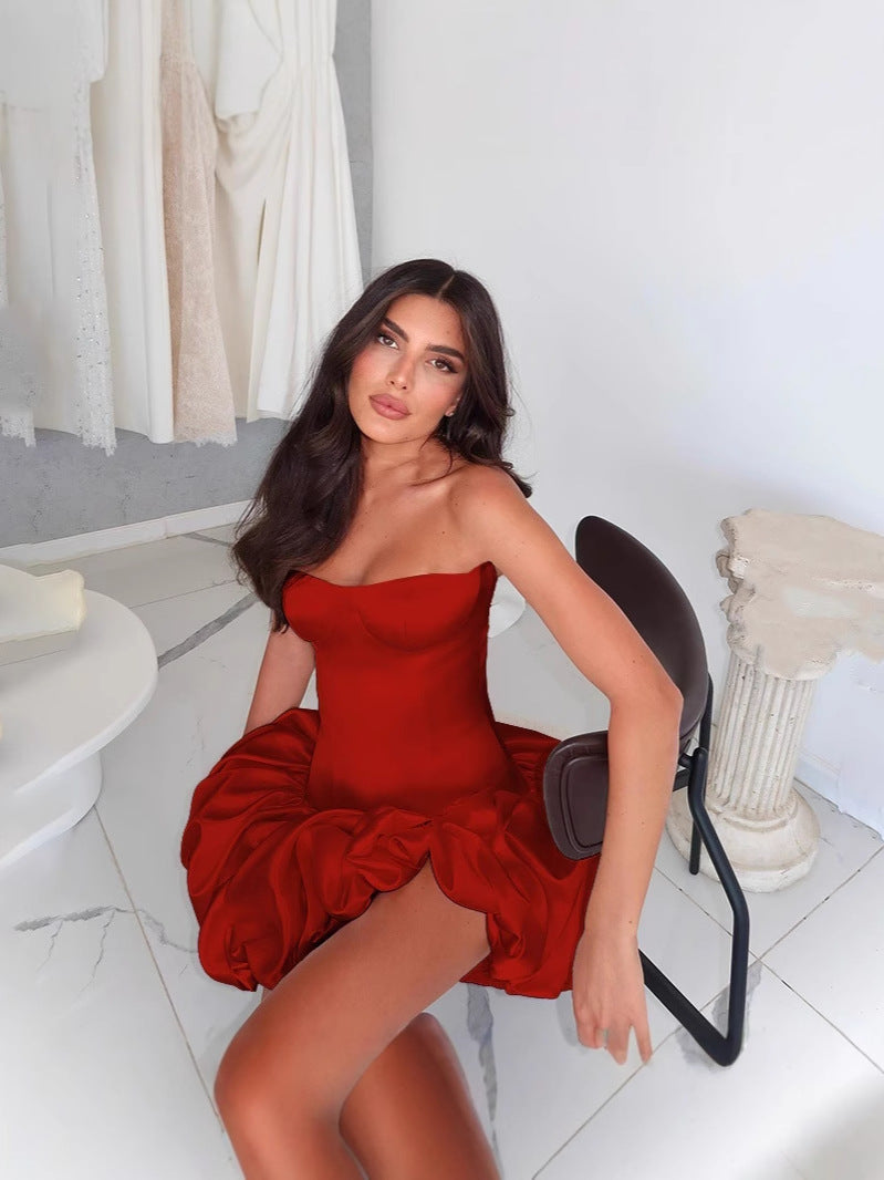 Elegant One-Shoulder Tight Waist Banquet Dress