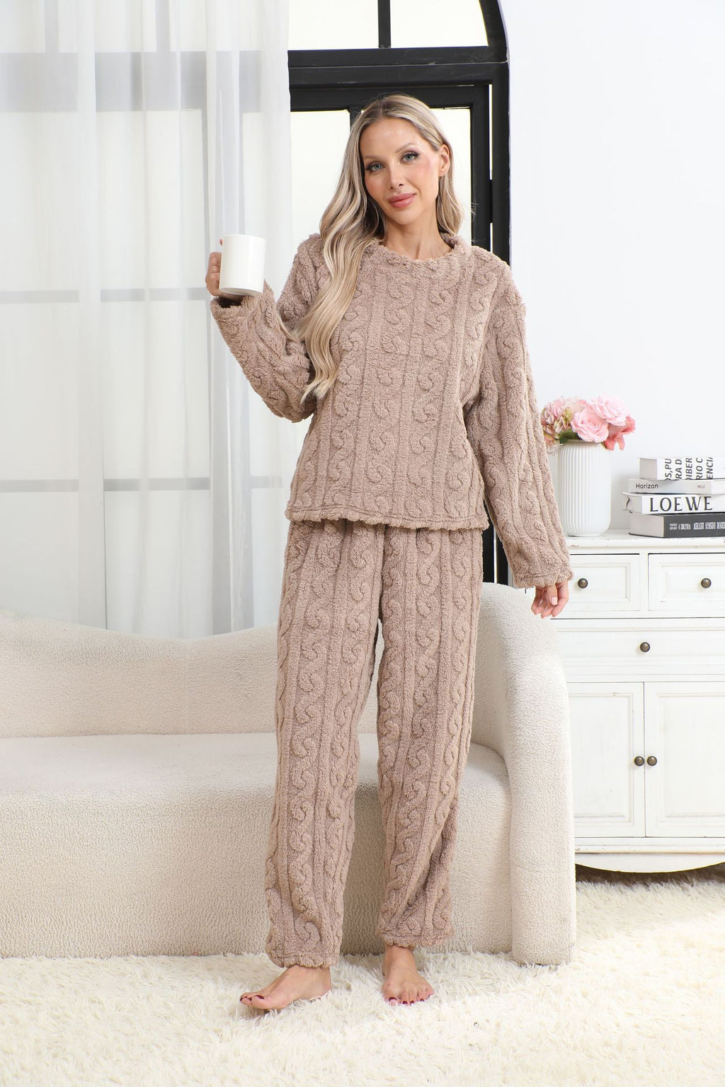 Casual Solid Ribbed Pajamas