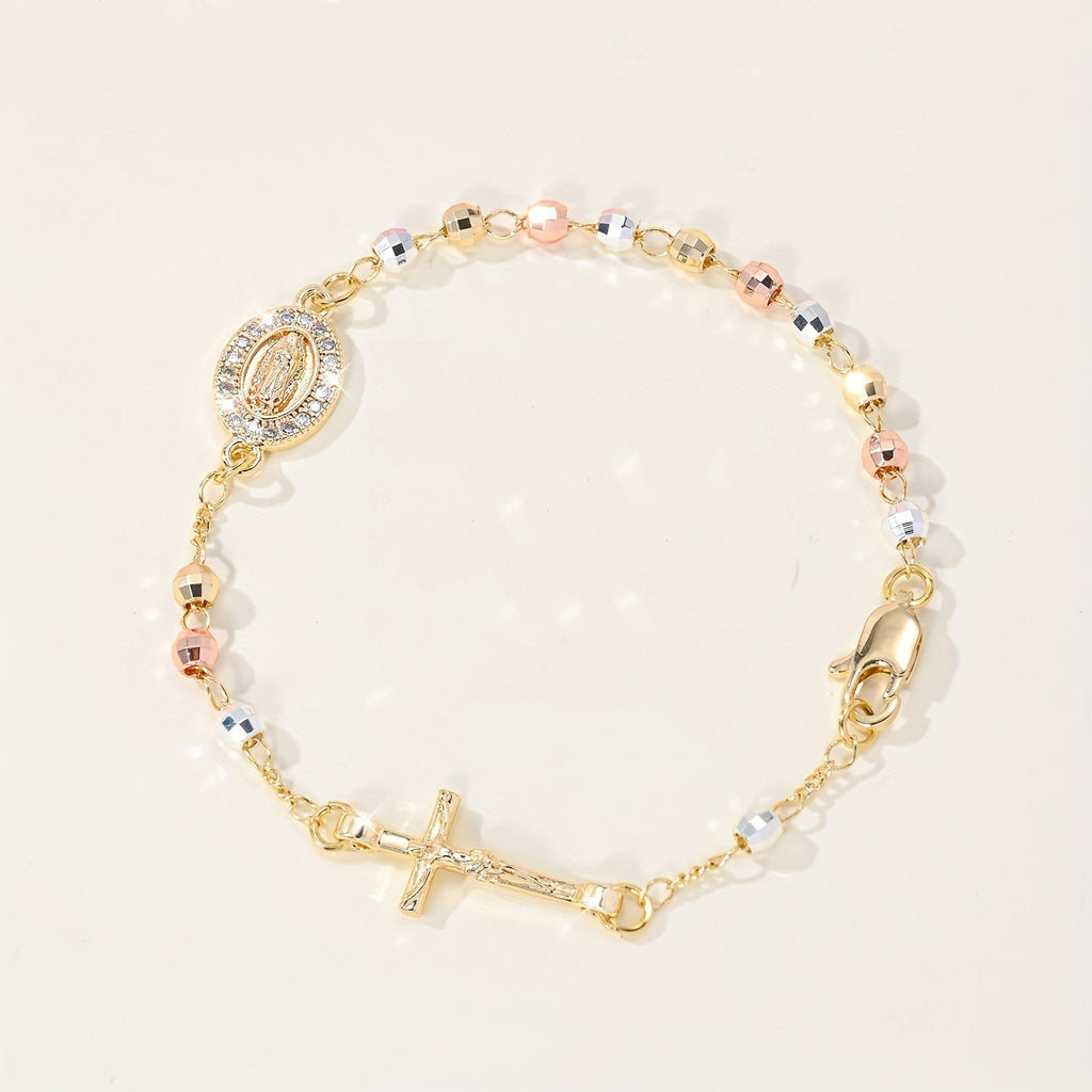 Cross-shaped diamond-studded bead necklace bracelet