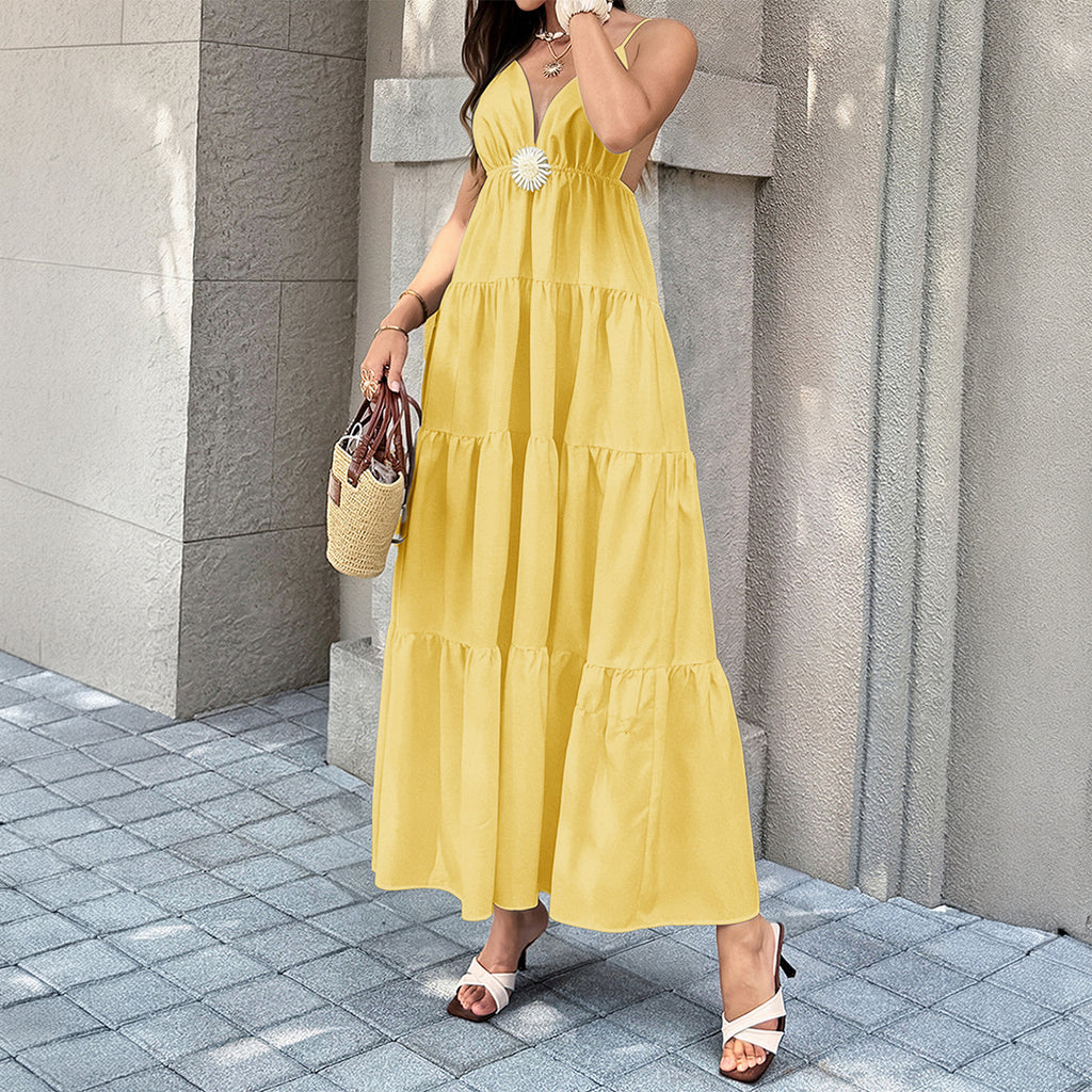 Womens Solid Color Spaghetti Strap Dress Elegant Sleeveless Slip Dress
