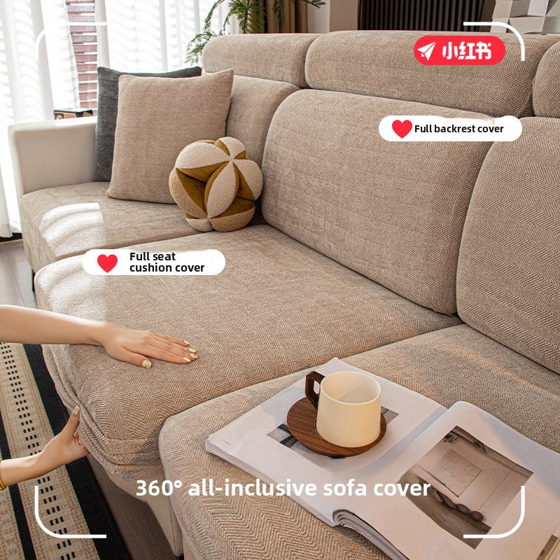 Herringbone Pattern Sofa Cover Chenille Stretch Universal