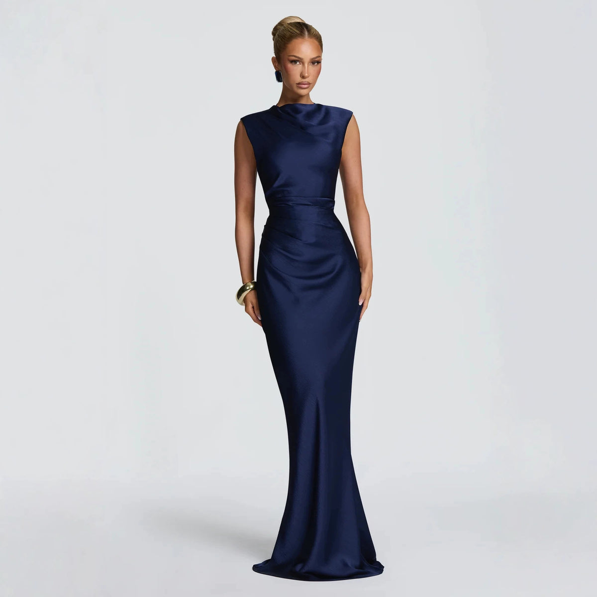 Women's Asymmetrical Fishtail Dress Half-High Collar Sleeveless Long Gown
