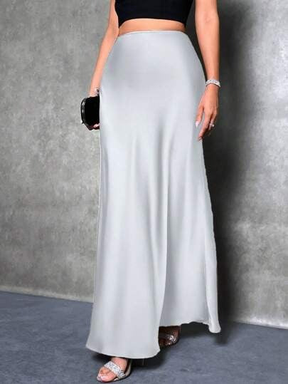 Simple, faux-silk long dress for women
