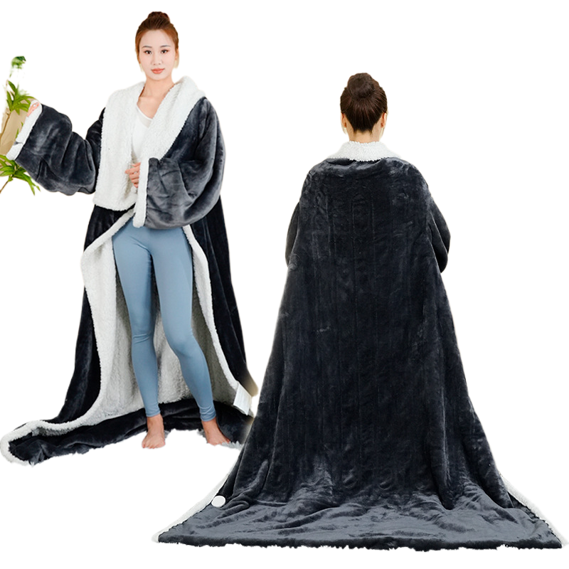 Wearable Electric Heating Blanket with Sleeves and Hood