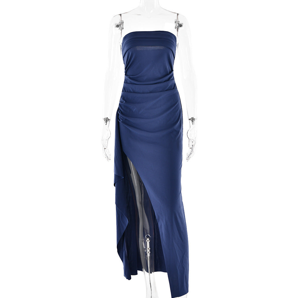 Womens Tube Top Backless Split Long Dress