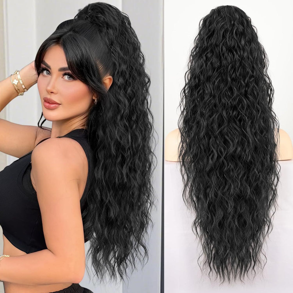 Synthetic Hair Ponytail with Water Wave Texture