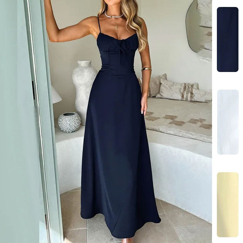 Womens A-line Sleeveless Dress with Tie Detail