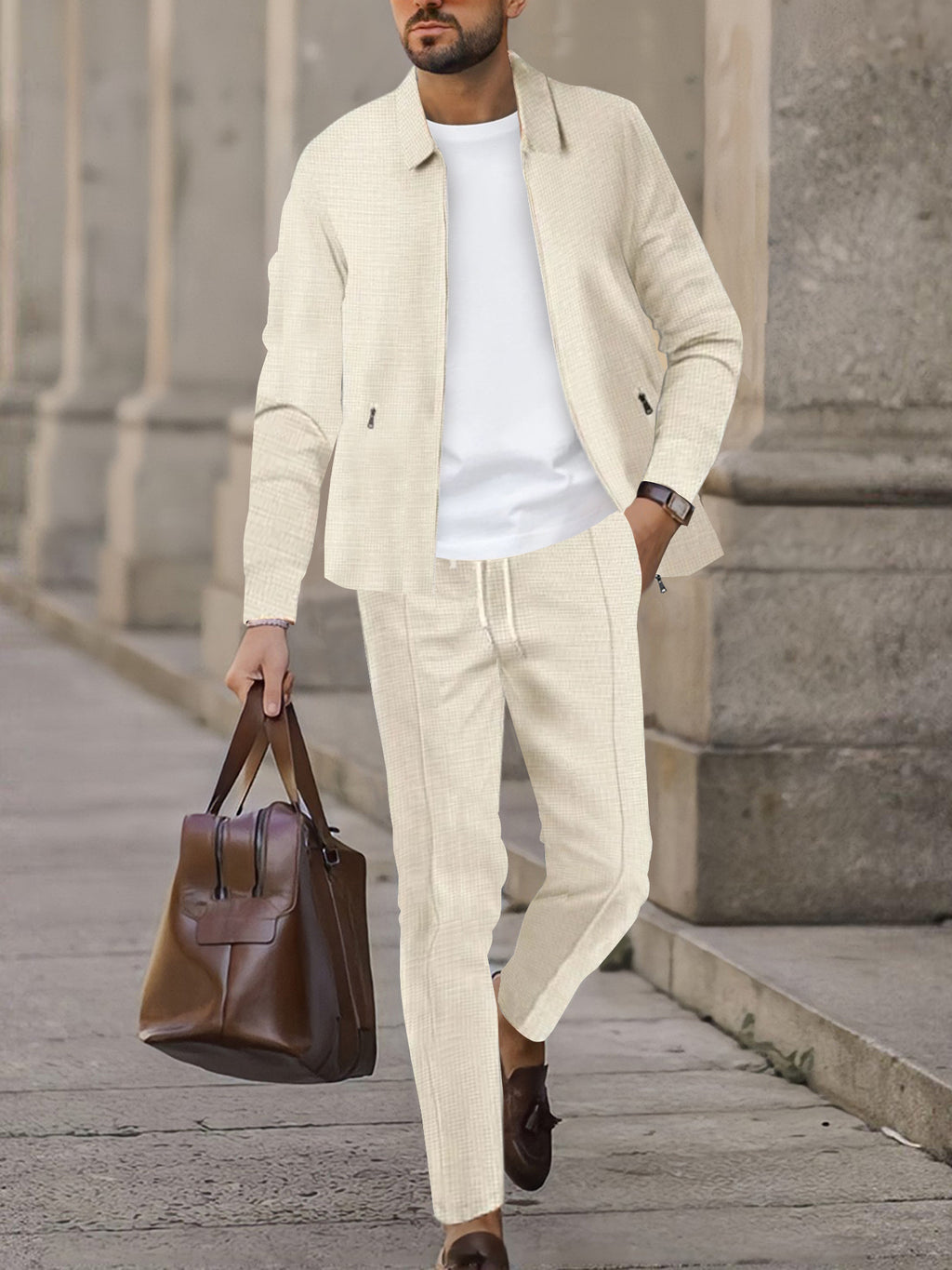 Mens Waffle Knit Zip-Up Track Suit