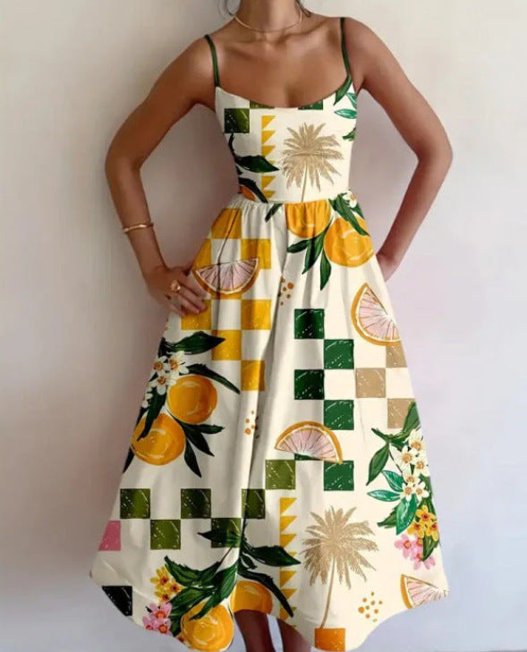 Womens Sleeveless Floral Print Shirt Collar Dress Long Dress