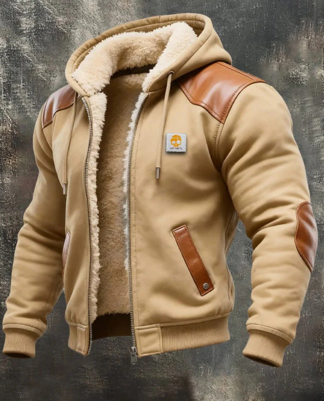 Men's Fleece Lined Hooded Zip Up Jacket Windproof Warm Winter Coat