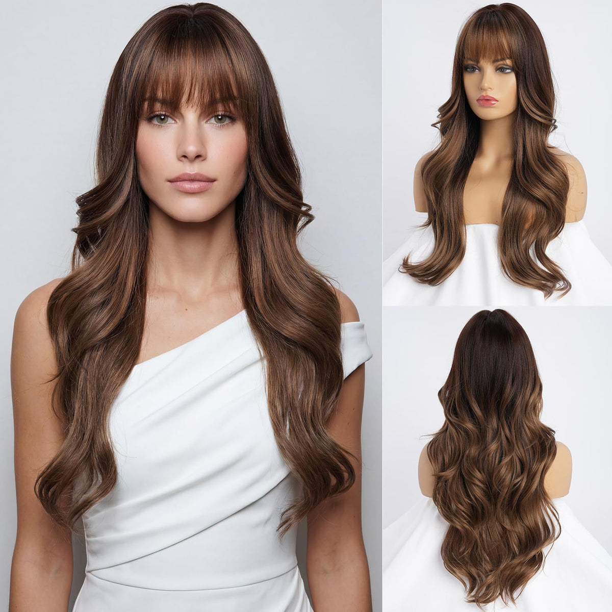 Long Curly Synthetic Hair Wig with Air Bangs
