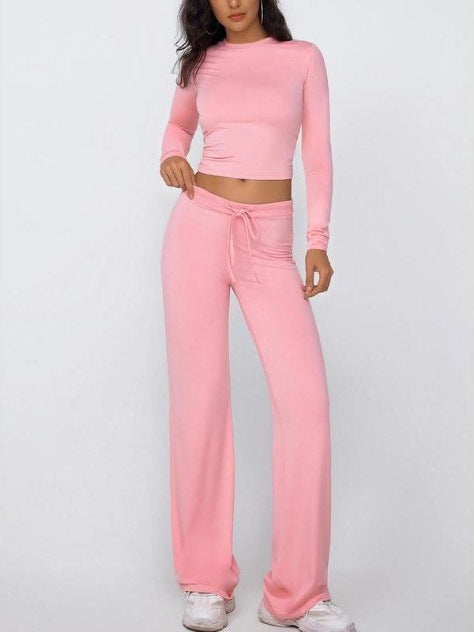 Womens Casual Pullover and Wide-Leg Pants Set