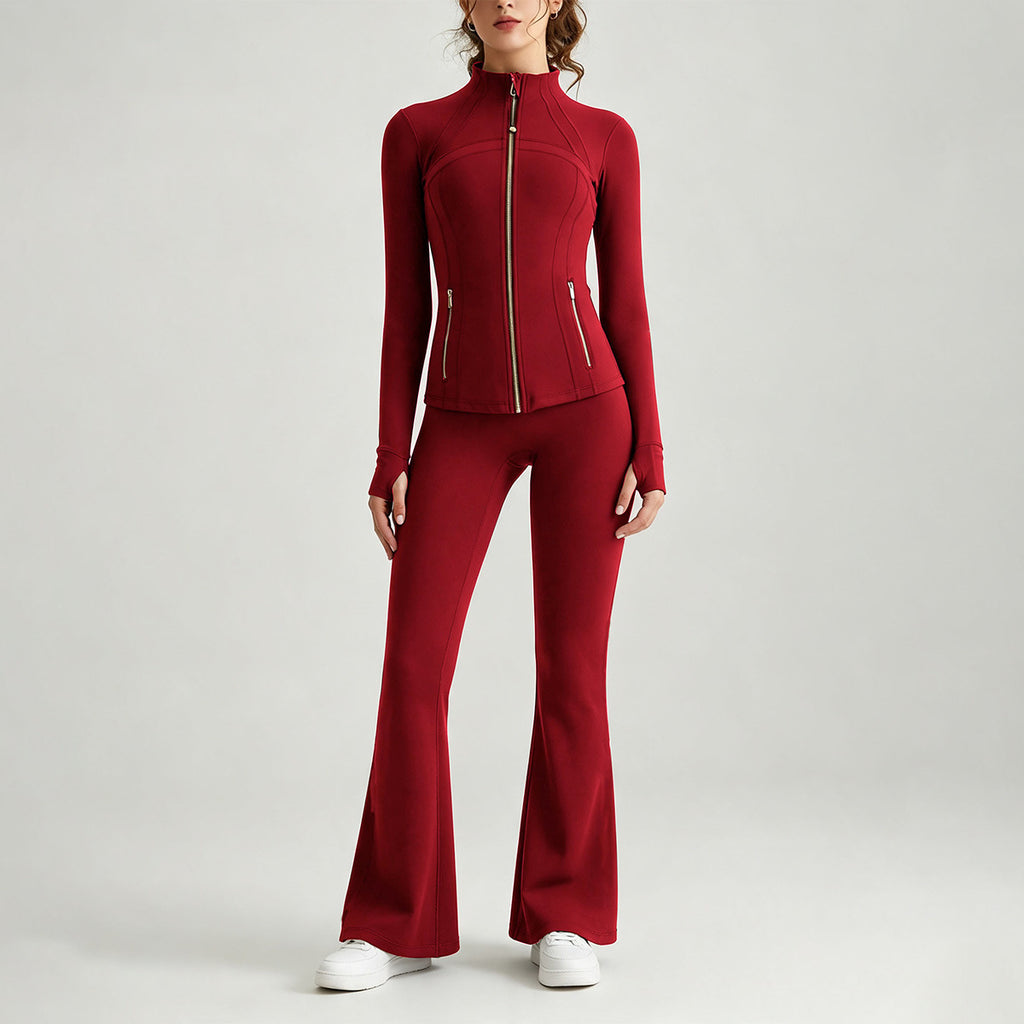 Double-Sided Brushed Yoga Set for Women Stand-Collar Slim-Fit Jacket High-Waist Flared Pants
