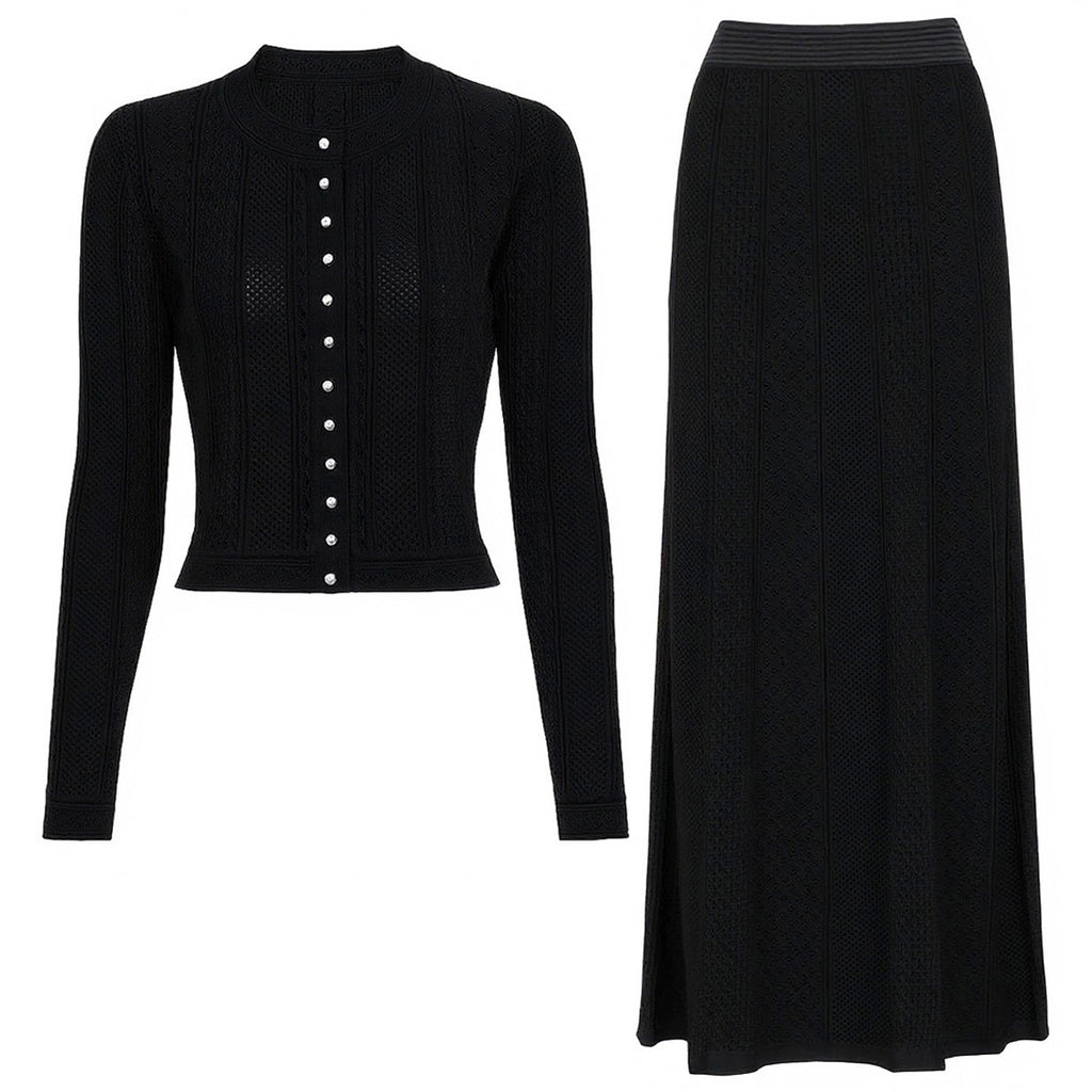 Women's long-sleeved knitted two-piece dress set