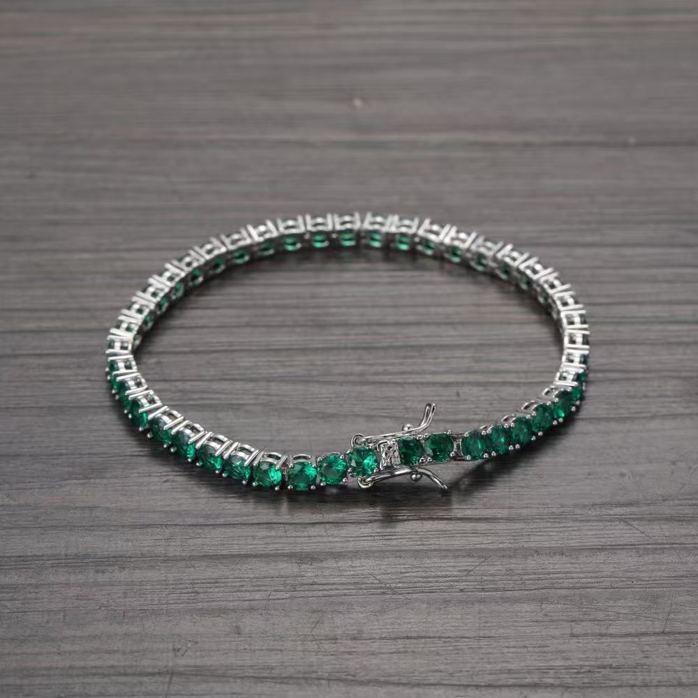 4mm Green Zircon Copper Plated Tennis Bracelet Necklace Set