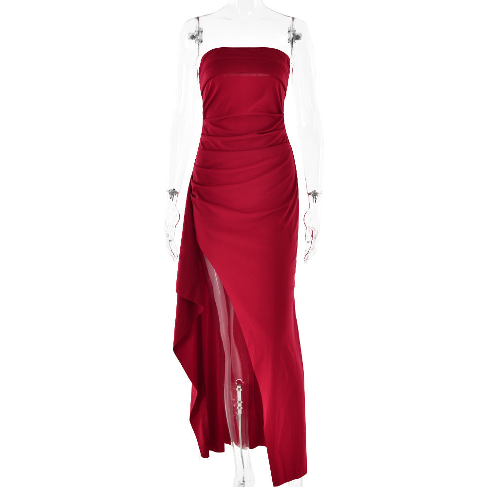 Womens Tube Top Backless Split Long Dress