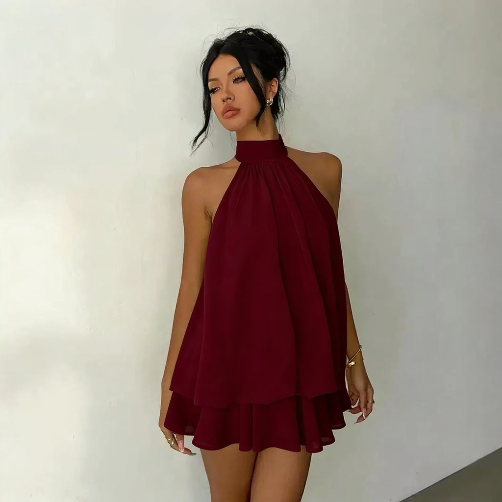 Women Halter Neck Chiffon A-Line Dress