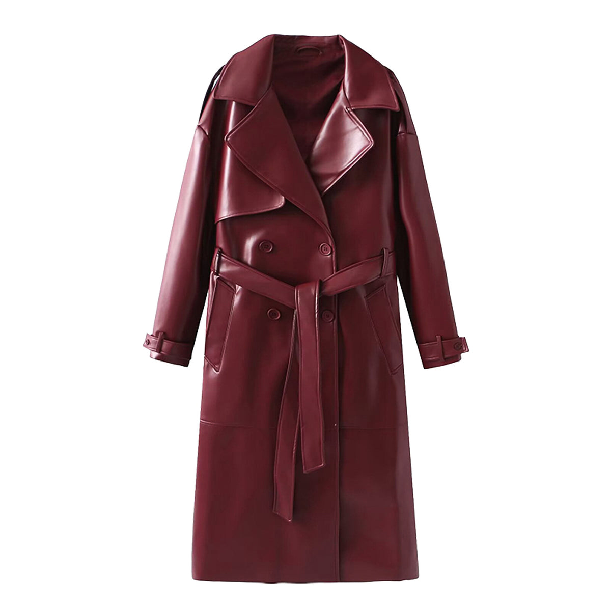 Women's Retro PU Leather Trench Coat