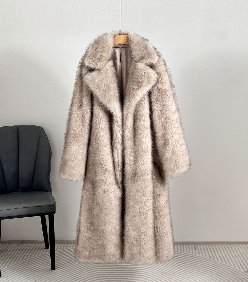Women's Long Lapel Faux Fur Coat