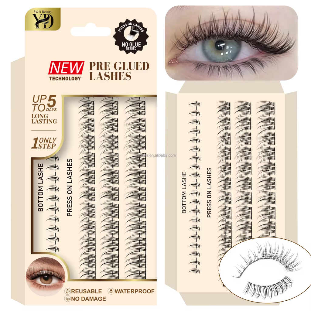 Press-type pre-applied adhesive eyelashes